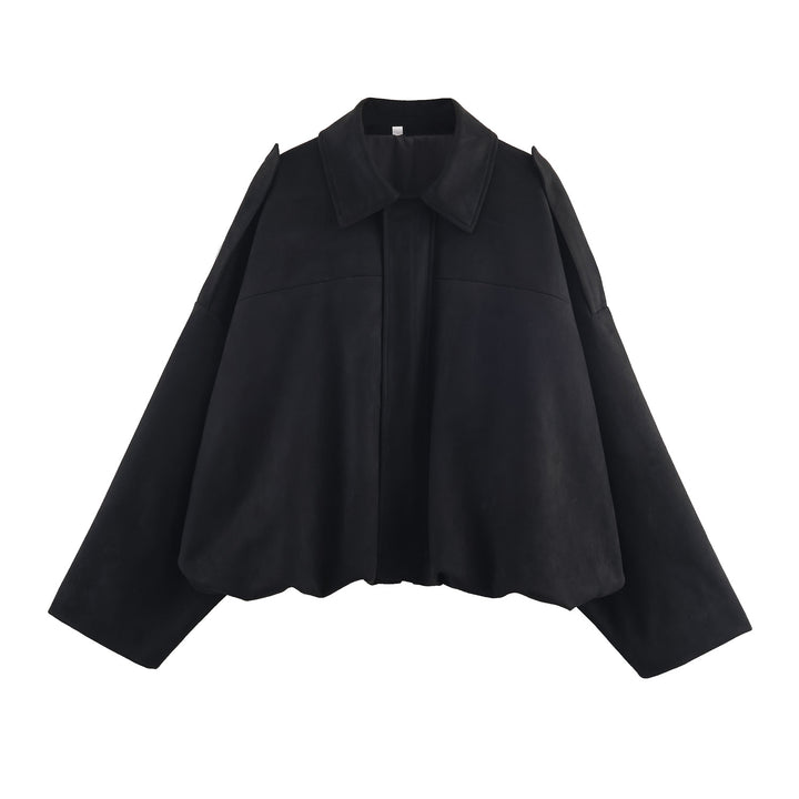 Damen nan oversized Cape-Jacke mit verdeckter Frontblende, Kragen und ballonförmigem Saum Drune