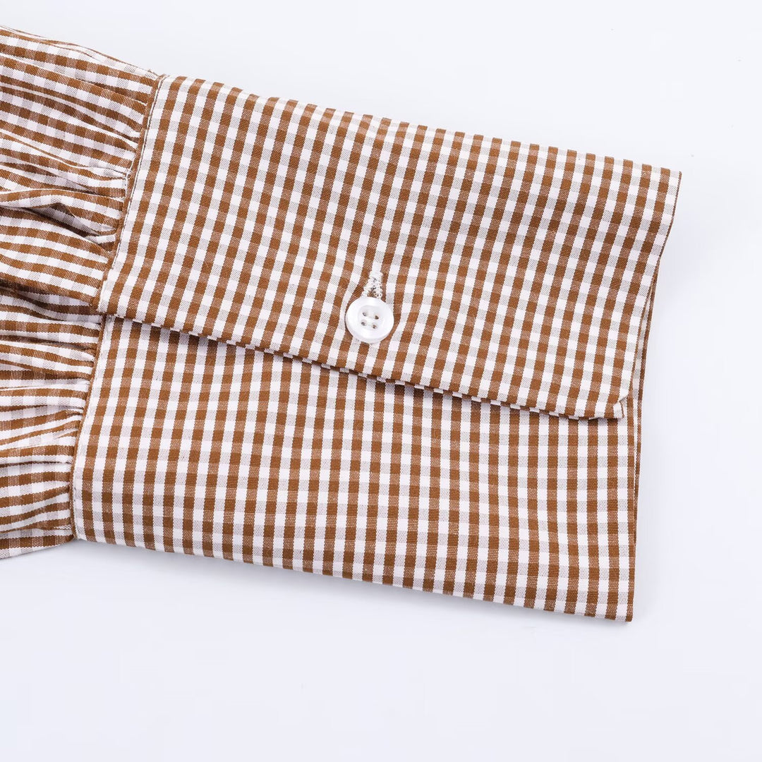 Damen Tailliertes Hemdblusenkleid mit Karo‑Gingham, breitem Taillengürtel und voluminösen Ärmeln Drune