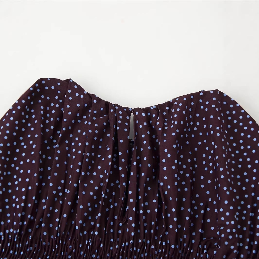 Damen gerafftes Polka‑Dot Oberteil mit elastischem Smock‑Korpus, Ballonärmeln und Volantsaum Drune