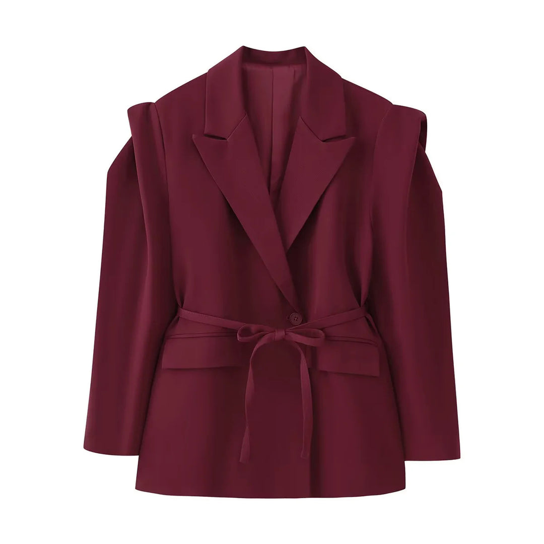Damen Blazerjacke mit breiten Schultern und taillierbarem Gürtel Drune