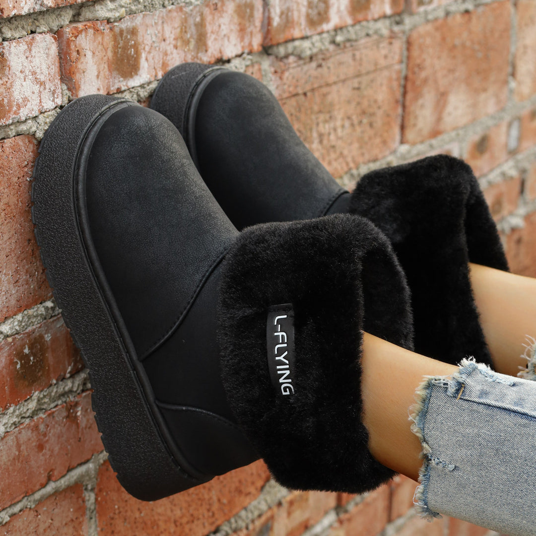 Damen Warme Kurzstiefel mit kuscheligem Fellaufschlag und leichter Plateau-Sohle Drune