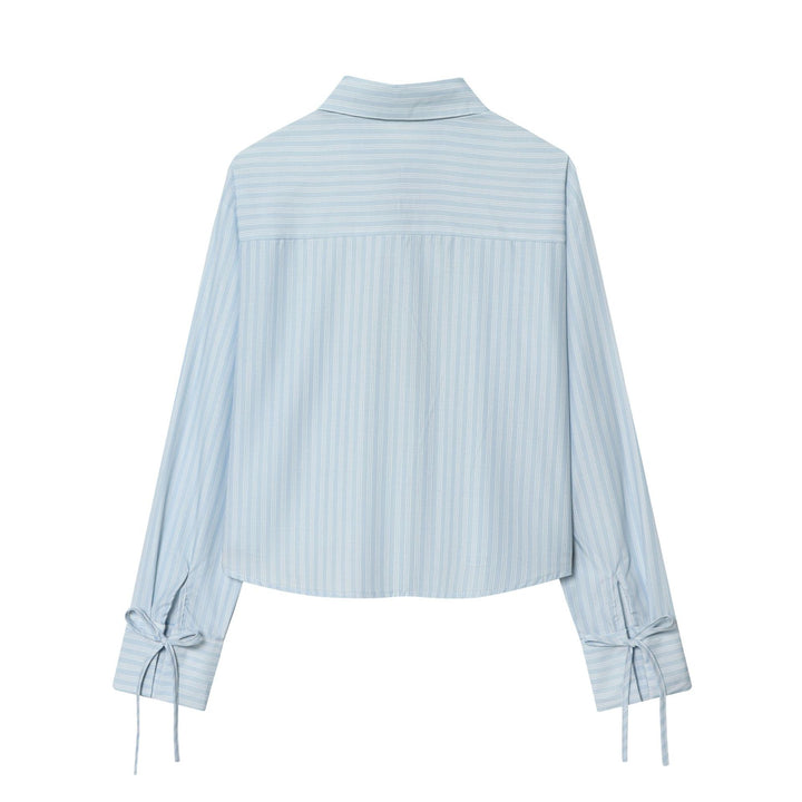 Damen nan gestreifte Bluse mit Krawatten-Front, Hemdkragen und weitem Manschettenärmel Drune