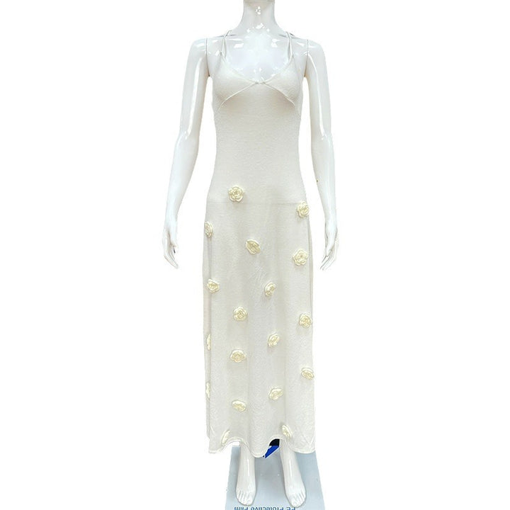 Damen elegantes glitzerndes Maxikleid mit floralen Applikationen Drune