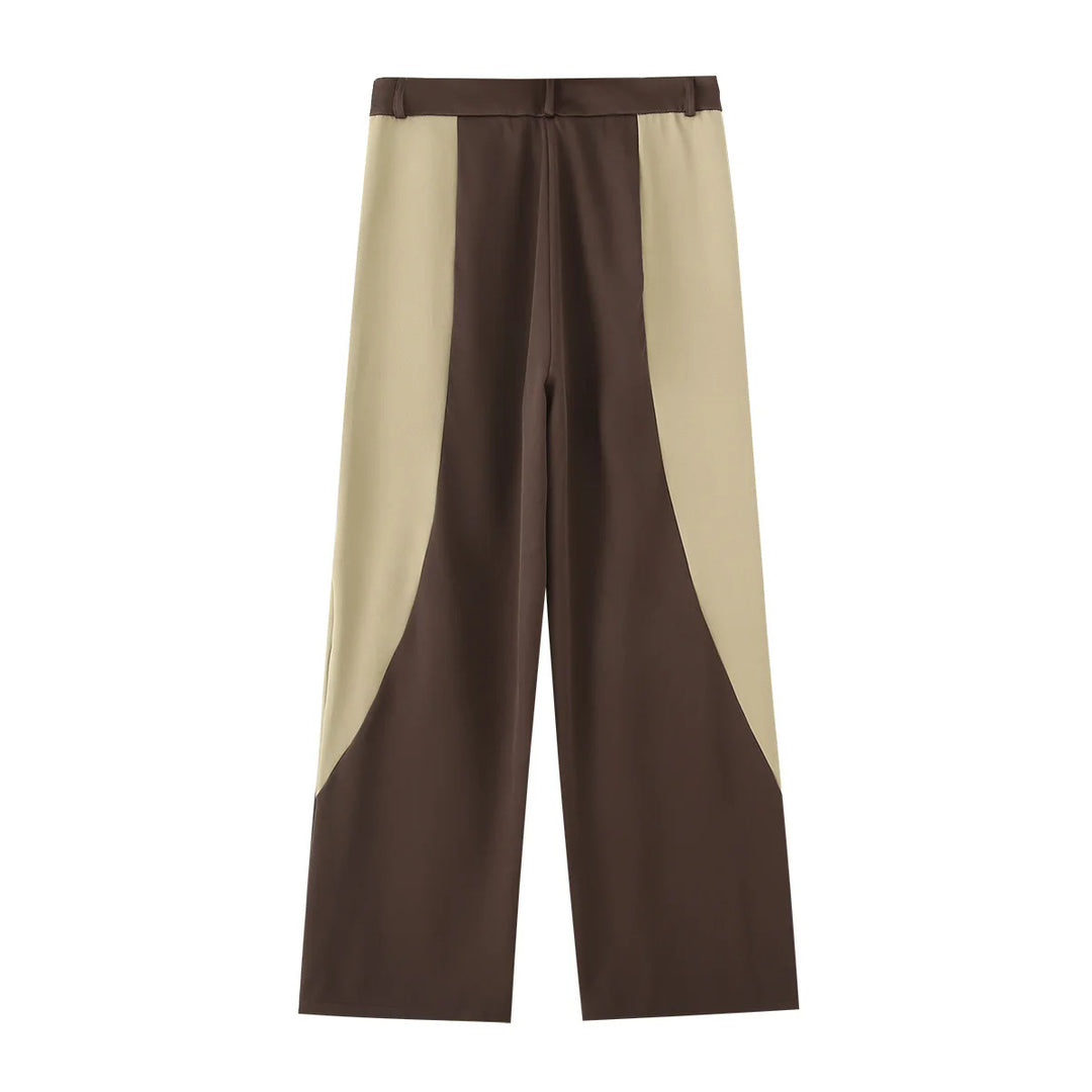 Damen nan kurzes Zweiteiler-Set: Blazer mit Umlegekragen und Highwaist-Weitbeinhose im Colorblock-Design Drune