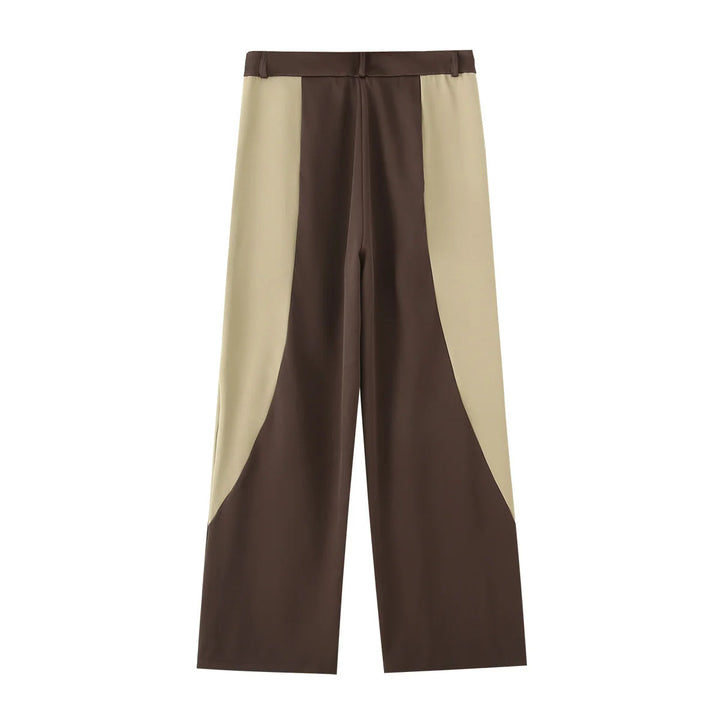 Damen nan kurzes Zweiteiler-Set: Blazer mit Umlegekragen und Highwaist-Weitbeinhose im Colorblock-Design Drune