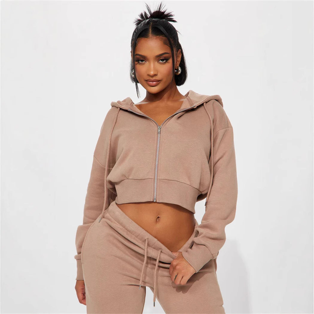 Damen lässiges Sweatset mit cropped Hoodie und weiten Hosen Drune