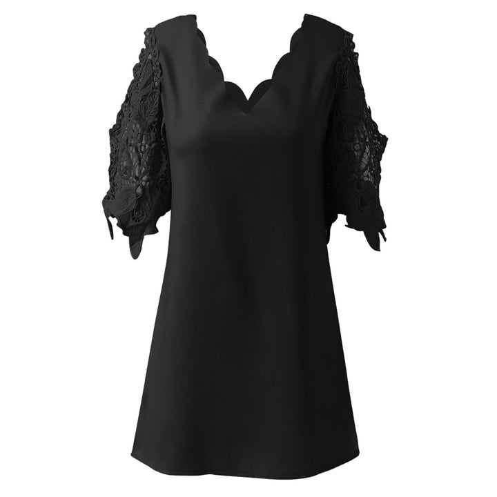 Damen Bluse mit raffinierten Häkelärmeln und scalloped Ausschnitt Drune