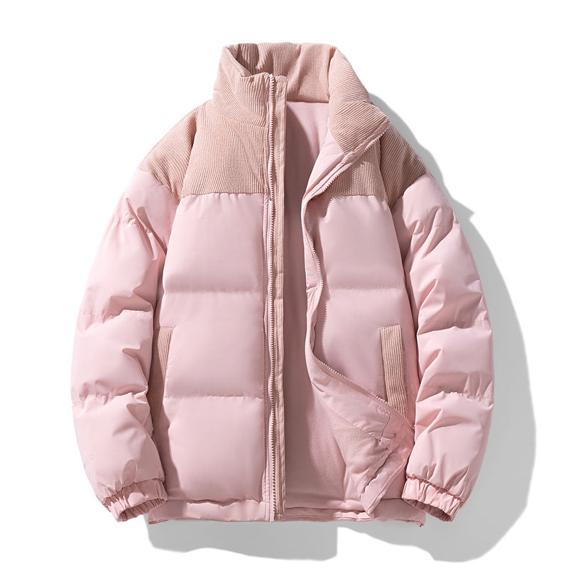 Herren gesteppte Winterjacke mit Cordbesatz, hohem Stehkragen und wärmender Isolierung Drune