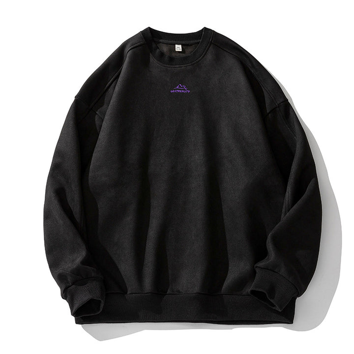 Unisex Oversize Rundhals-Sweatshirt mit minimalistischer Bergstickerei Drune