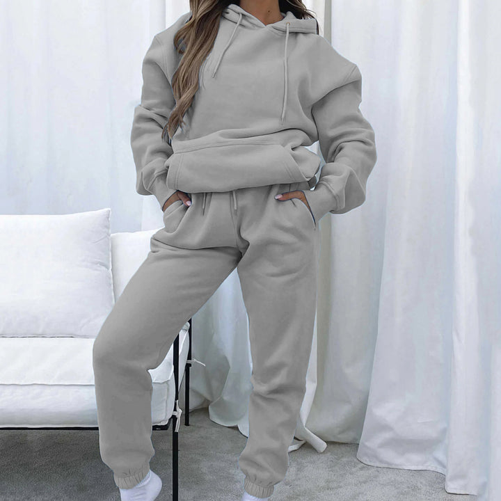 Damen kuscheliges Cropped-Kapuzen-Lounge-Set mit hochgeschnittener Tunnelzug-Jogginghose Drune