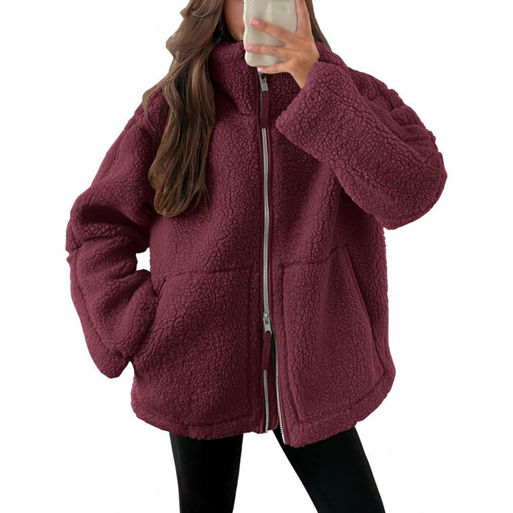 Damen Kuschelige Teddyfelljacke mit hohen Kragen und Reißverschluss Drune