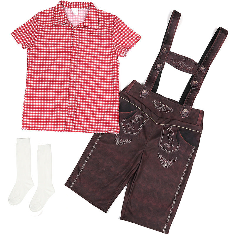 Damen nan traditionelle Trachtenlederhose mit verstellbaren Trägern und kariertem Blusen-Set Drune