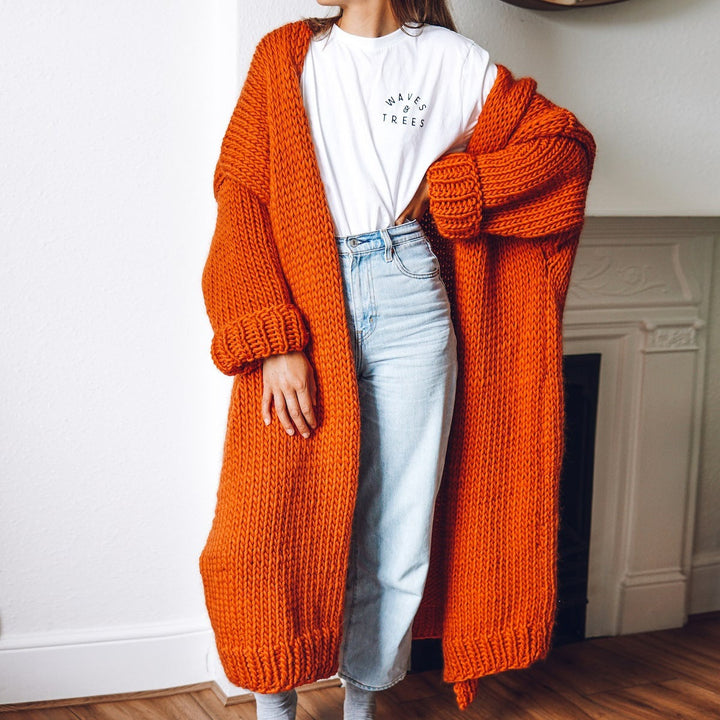 Damen Langärmeliger Grobstrick Cardigan Drune