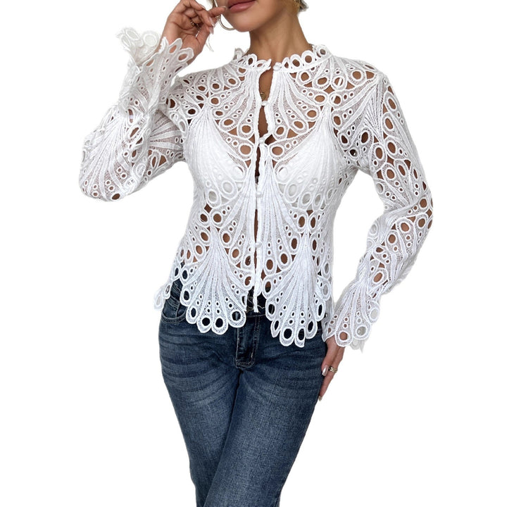 Damen Spitze Bluse mit eleganten Cut-Outs und figurschmeichelndem Design Drune