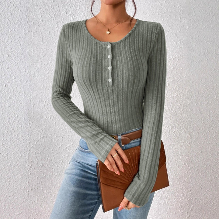 Damen Gerippter Feinstrick-Body mit Henley-Knopfleiste und taillierter Passform Drune