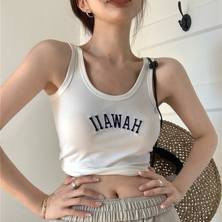 Damen Cropped Tanktop mit kreativem Schriftzug und bequemen Schnitt