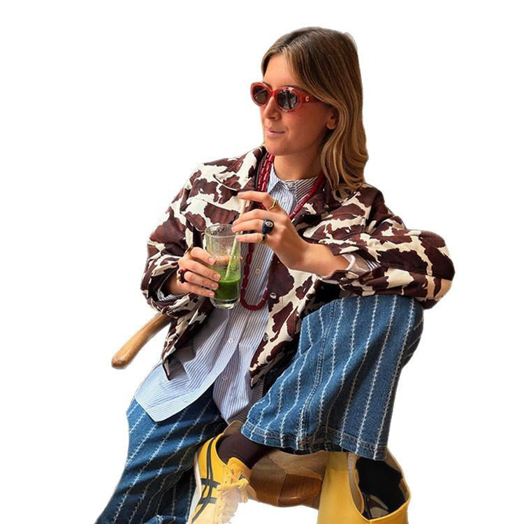 Damen Kunstlederjacke im modernen Cow-Print Design Drune