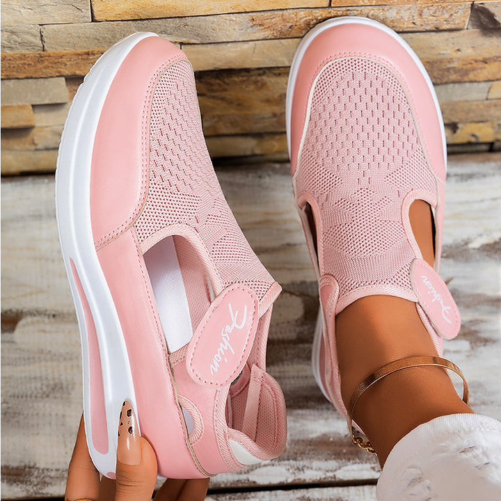 Damen nan ergonomischer Mary-Jane Schlupfsneaker aus 3D-Strick mit Klettverschluss und stoßdämpfender Plateau-Laufsohle Drune