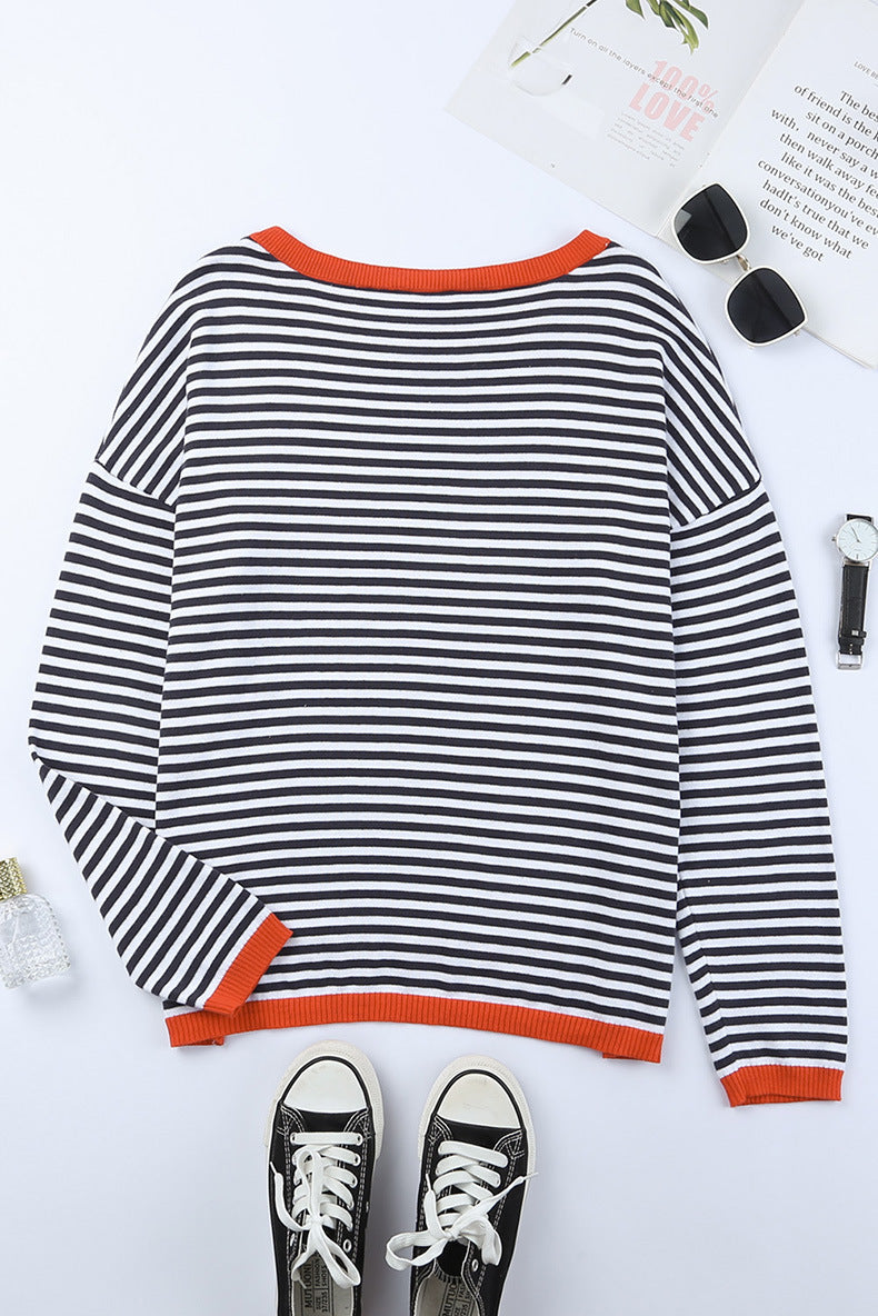Drune Kontrast gestreifter Drop-Shoulder-Pullover
