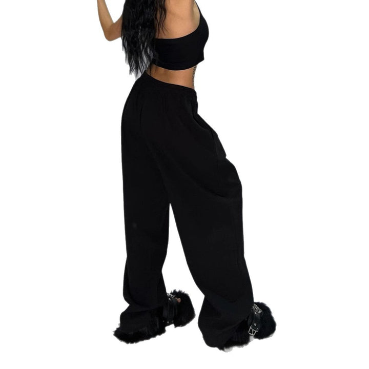 Damen nan weit geschnittene Loungehose mit hohem Bund extra weitem Bein und Tunnelzug Drune