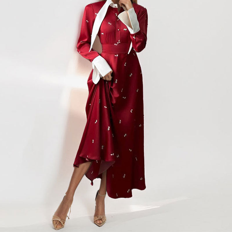 Damen Elegantes Maxikleid mit kunstvoller Drapierung und langen Ärmeln Drune
