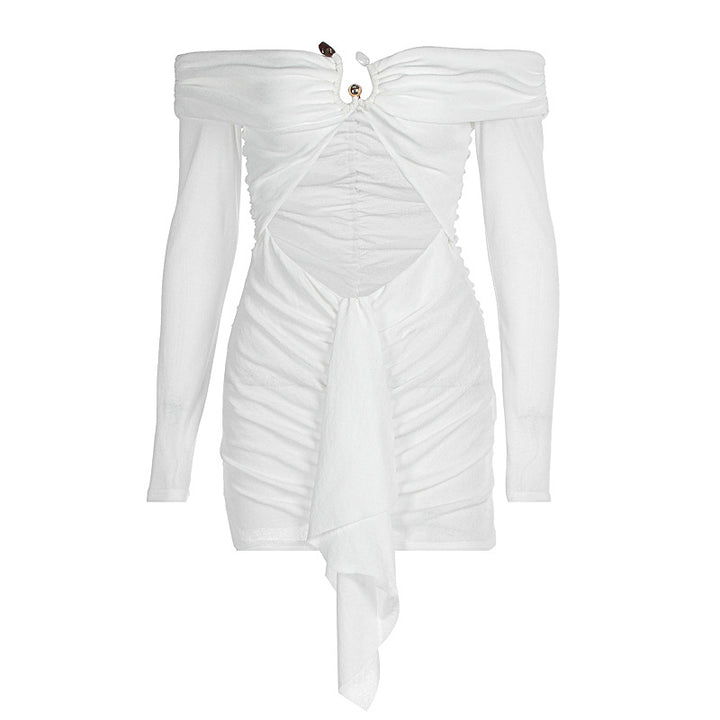 Damen Off-Shoulder Minikleid mit raffiniertem Drapierungsdetail und eleganten Rüschenelementen Drune