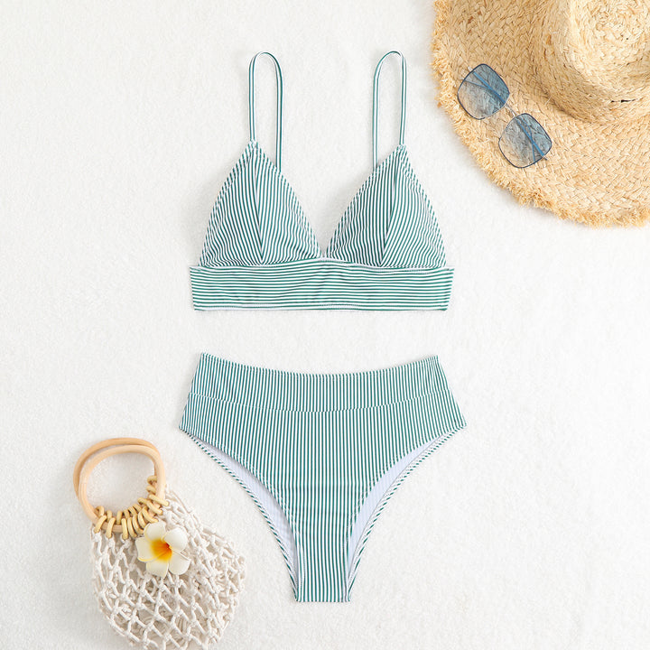 Damen Hochgeschnittener Bikini mit feinen Streifen Drune