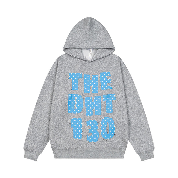 Unisex Oversize-Kapuzenpullover mit Statement-Print und Polka‑Dot-Applikation Drune