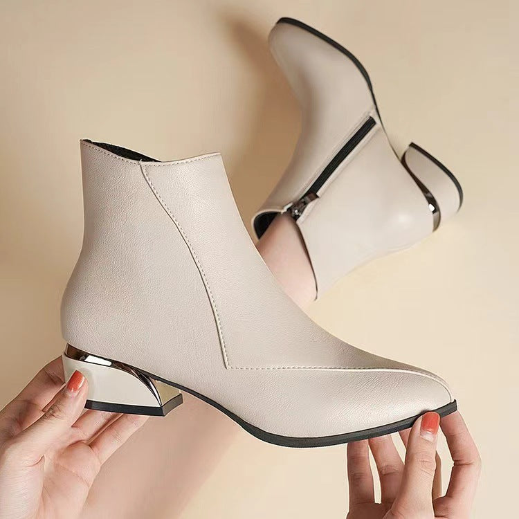 Damen knöchelhohe Stiefelette mit geometrischem Blockabsatz Drune