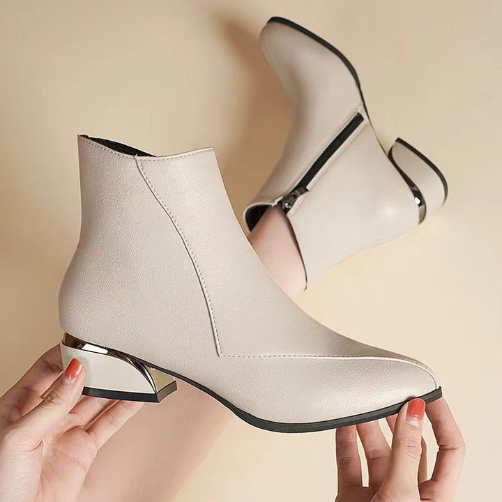 Damen knöchelhohe Stiefelette mit geometrischem Blockabsatz Drune