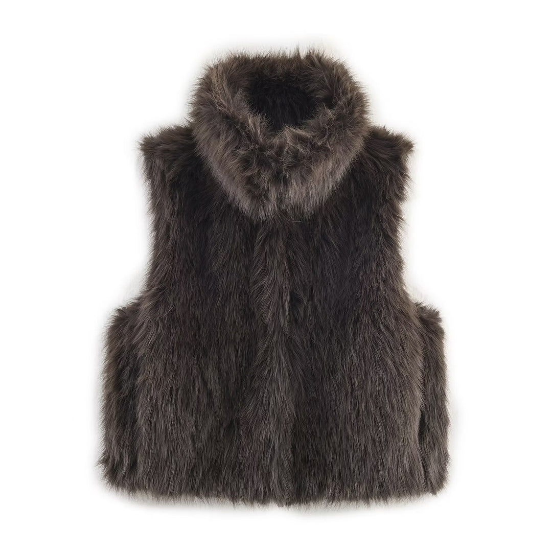 Damen Ärmellose Teddy‑Plüschweste mit hohem Stehkragen und dichtem Hochflor Drune