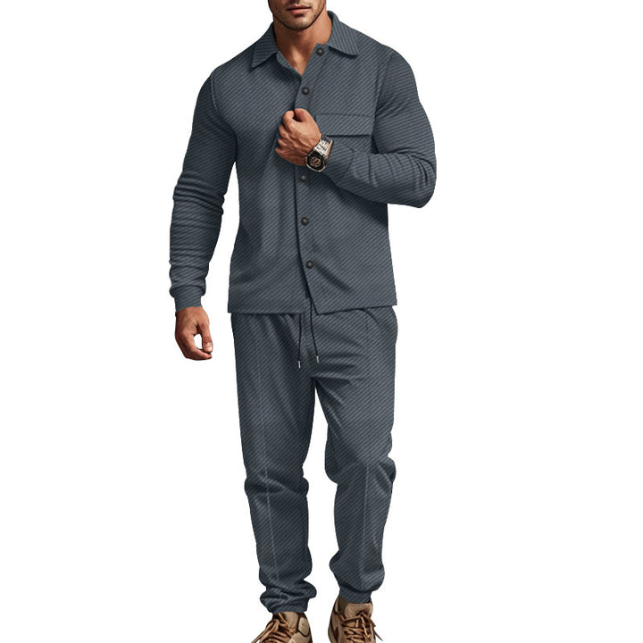 Herren nan urbanes Lounge-Zweiteiler mit Hemdjacke, Brusttasche und Kordel-Jogger aus strukturierter Baumwollmischung Drune