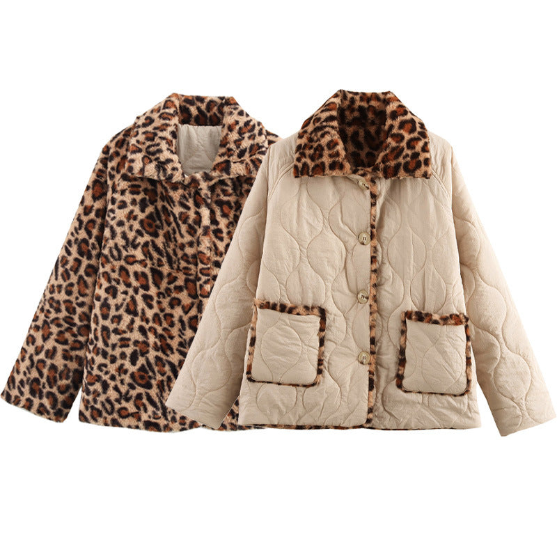 Damen gesteppte Jacke mit kuscheligem Leo-Kragen und praktischen Taschen Drune