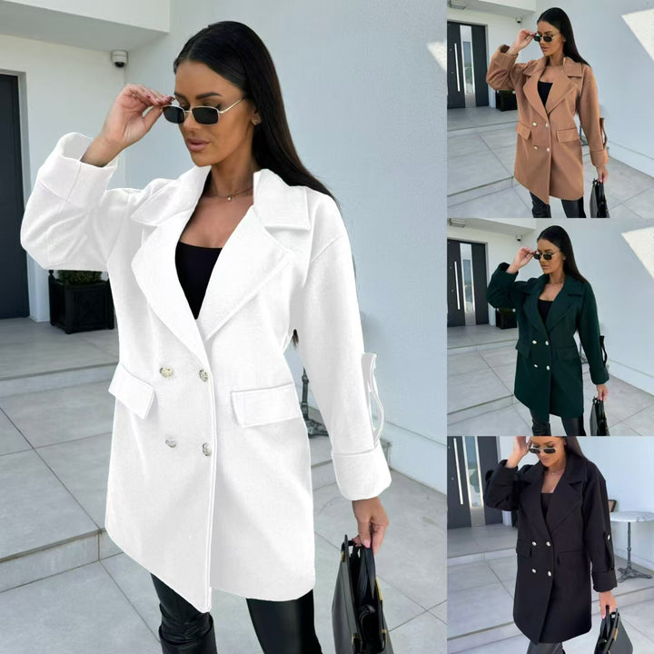 Damen Eleganter Oversized-Doppelreiher-Mantel mit strukturiertem Obermaterial Drune