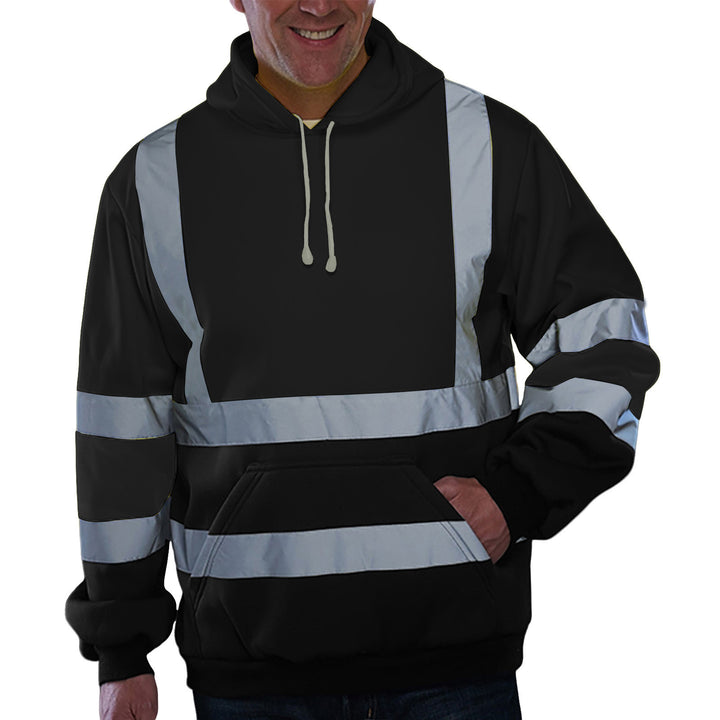 Herren reflektierende Sicherheits-Hoodie mit kontrastreichen Reflektorbändern, Kängurutasche und verstellbarer Kapuze Drune