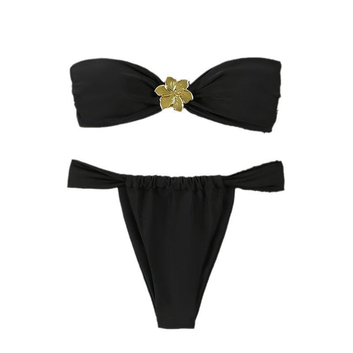 Damen Eleganter Bandeau-Bikini mit floralem Akzent Drune