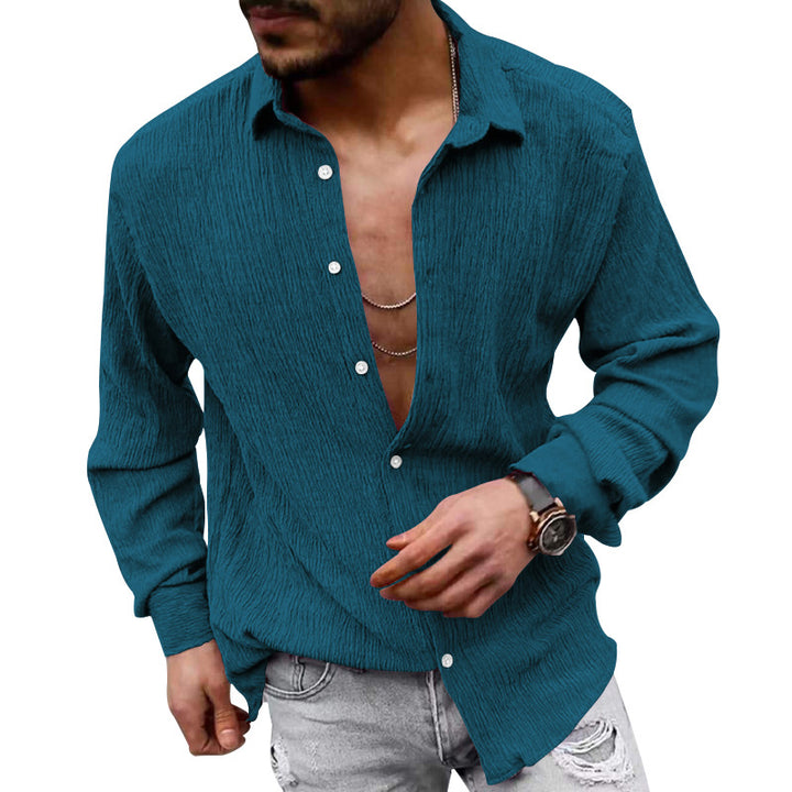 Herren nan strukturiertes Casual-Hemd mit Crinkle-Optik, Hemdkragen und legerem Oversize-Schnitt Drune
