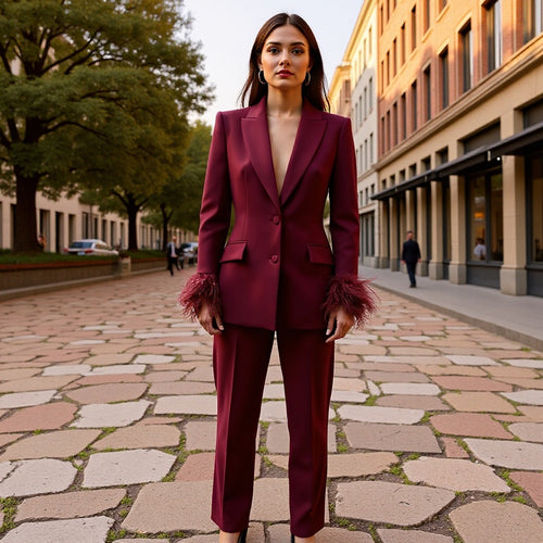 Damen Modische Blazerjacke mit auffälligem Federbesatz Drune