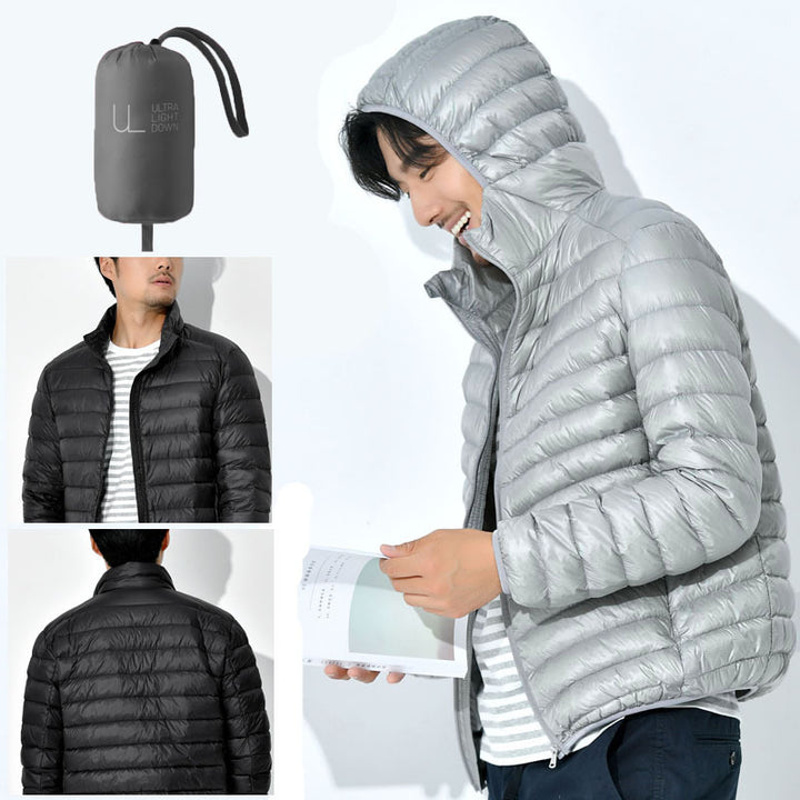 Herren Ultraleichte gesteppte Kapuzenjacke mit windabweisender Hülle und Kompaktpackfunktion Drune