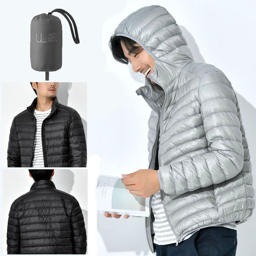 Herren Ultraleichte gesteppte Kapuzenjacke mit windabweisender Hülle und Kompaktpackfunktion Drune