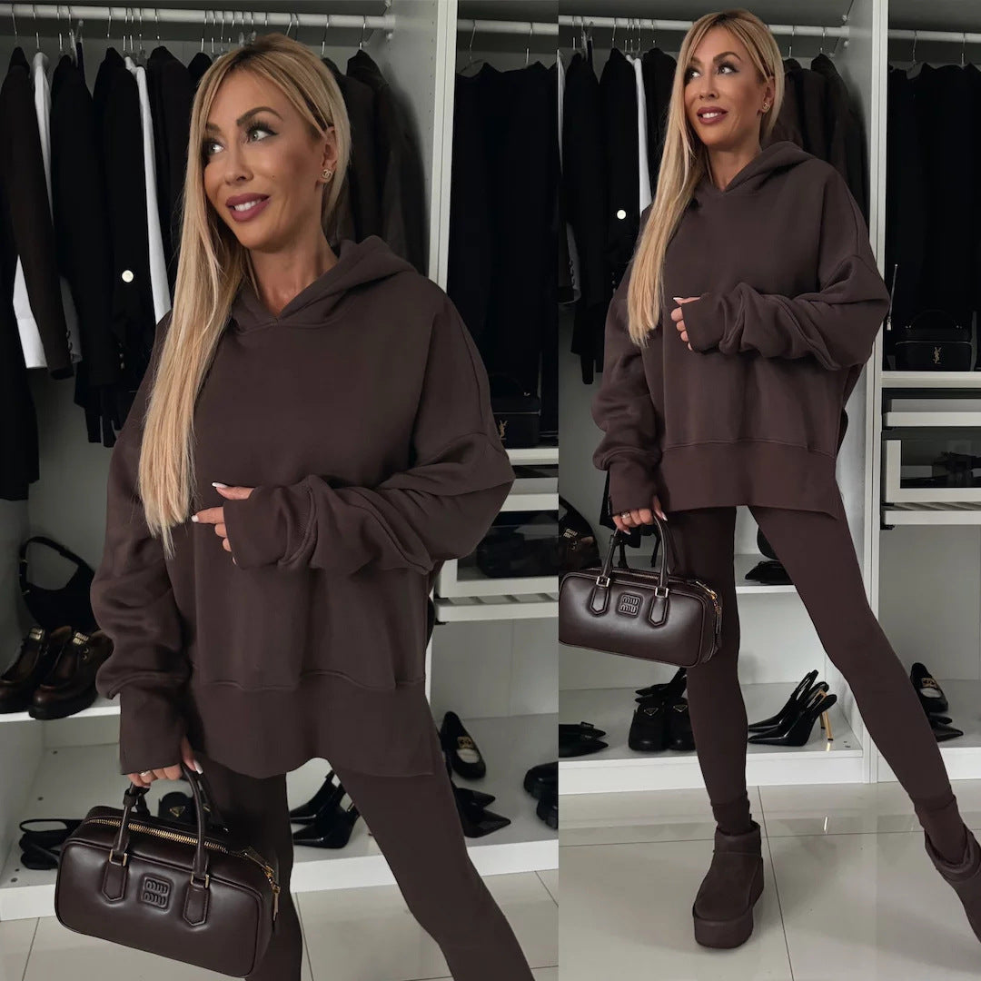 Damen nan oversized Kapuzenpullover mit Leopardenprint, kontrastbündchen und verlängertem Rückensaum Drune