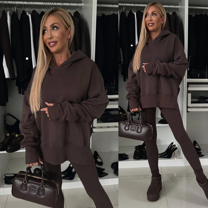 Damen nan oversized Kapuzenpullover mit Leopardenprint, kontrastbündchen und verlängertem Rückensaum Drune