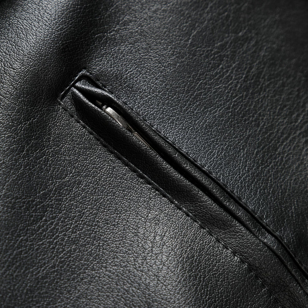 Herren Schmale Lederjacke im Urban-Bikerstil mit Stehkragen und Brust-Reißverschlusstaschen Drune