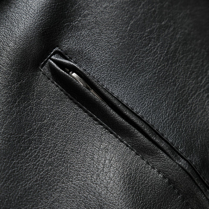 Herren Schmale Lederjacke im Urban-Bikerstil mit Stehkragen und Brust-Reißverschlusstaschen Drune