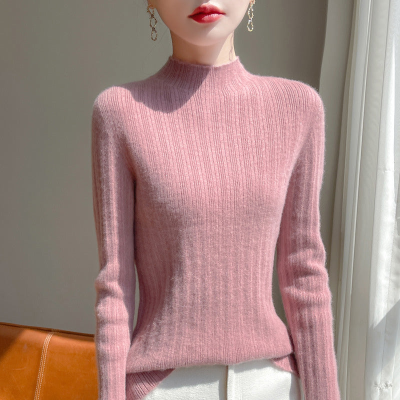 Damen Schmal geschnittener Feinstrick-Pullover mit kurzem Stehkragen und feiner Rippenstruktur Drune