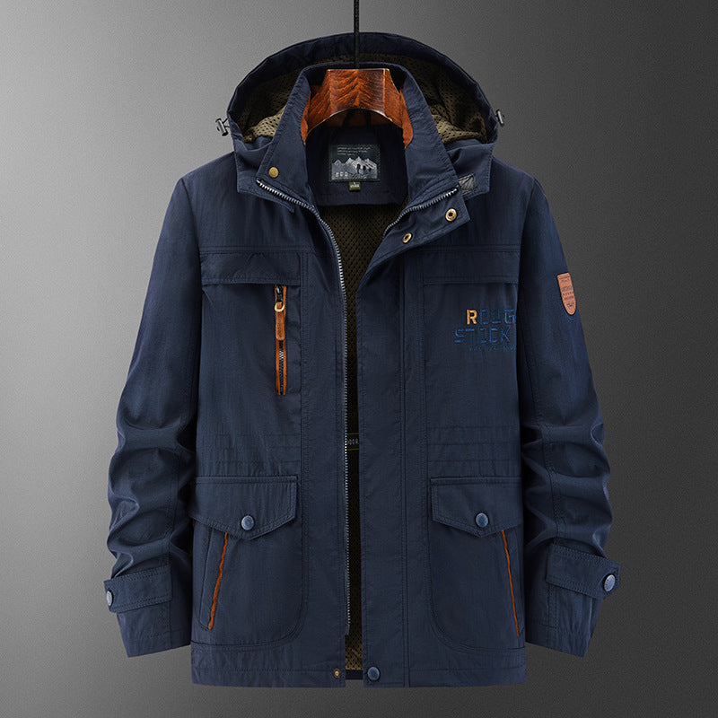 Herren Technische Feldjacke mit Kapuze, Multifunktionstaschen und atmungsaktivem Meshfutter Drune