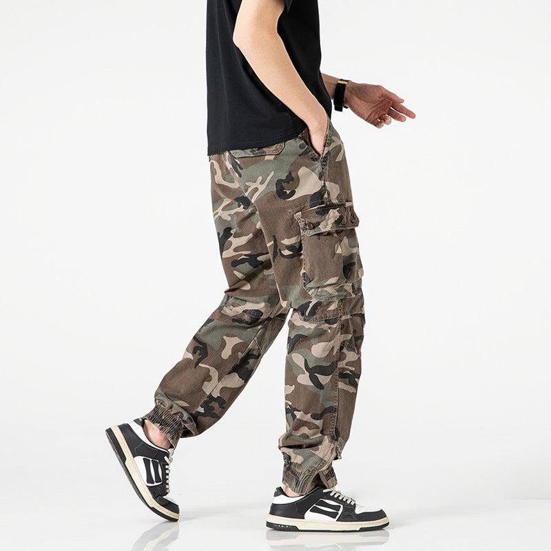 Herren Taktische Cargo‑Jogginghose im Camouflage‑Military‑Look mit Tunnelzugbund, Knieabnähern und Multifachtaschen Drune