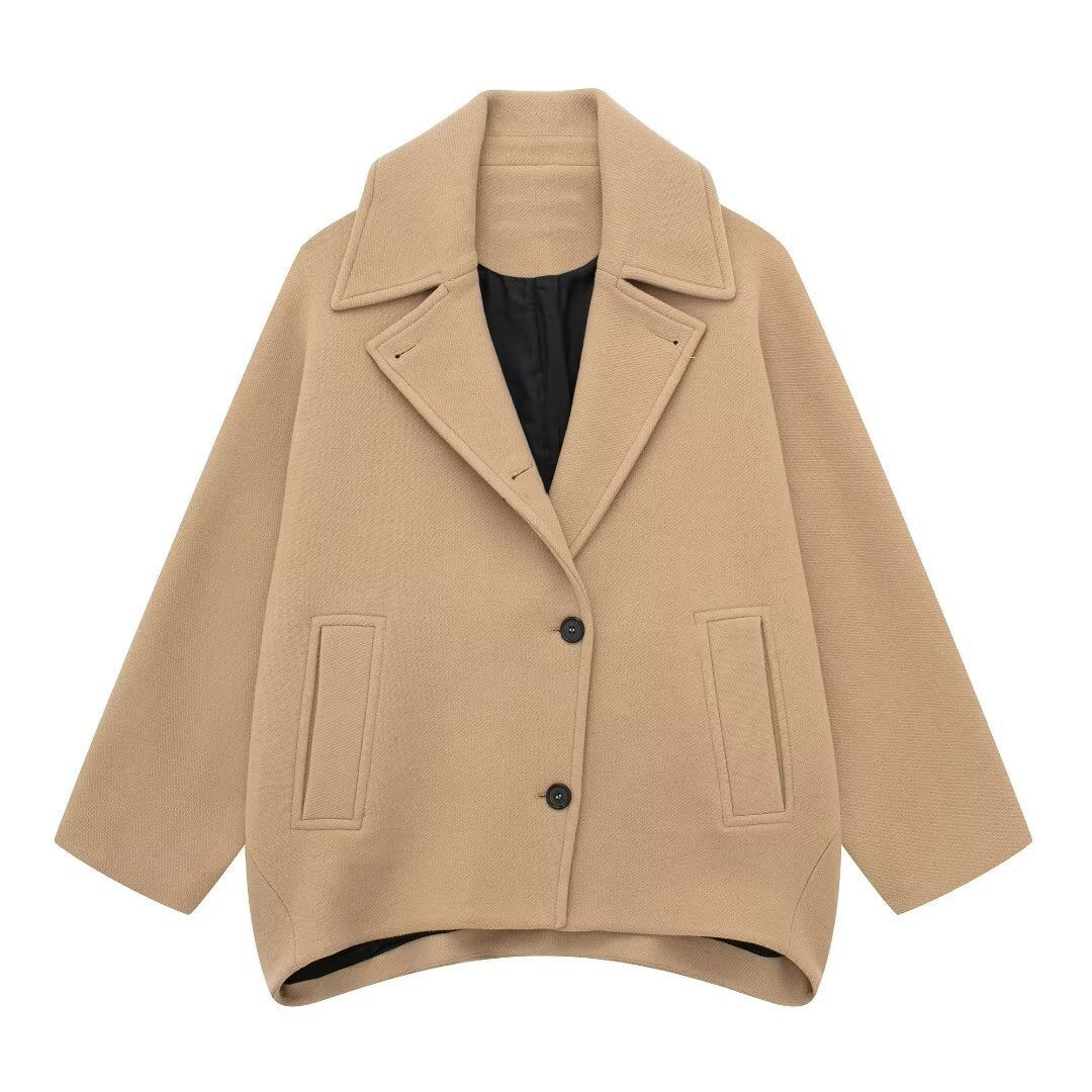 Damen Kurz geschnittener Oversize-Wollmix-Caban mit weitem Revers und kastiger Silhouette Drune
