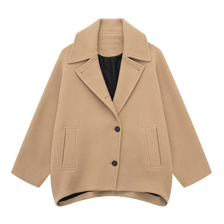 Damen Kurz geschnittener Oversize-Wollmix-Caban mit weitem Revers und kastiger Silhouette Drune