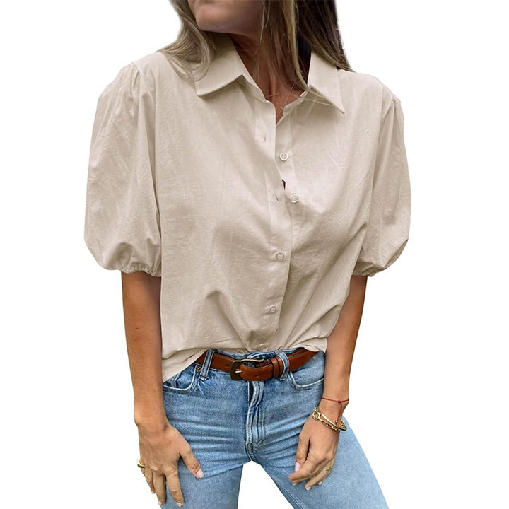 Damen Bluse mit Puffärmeln und klassischem Kragen Drune